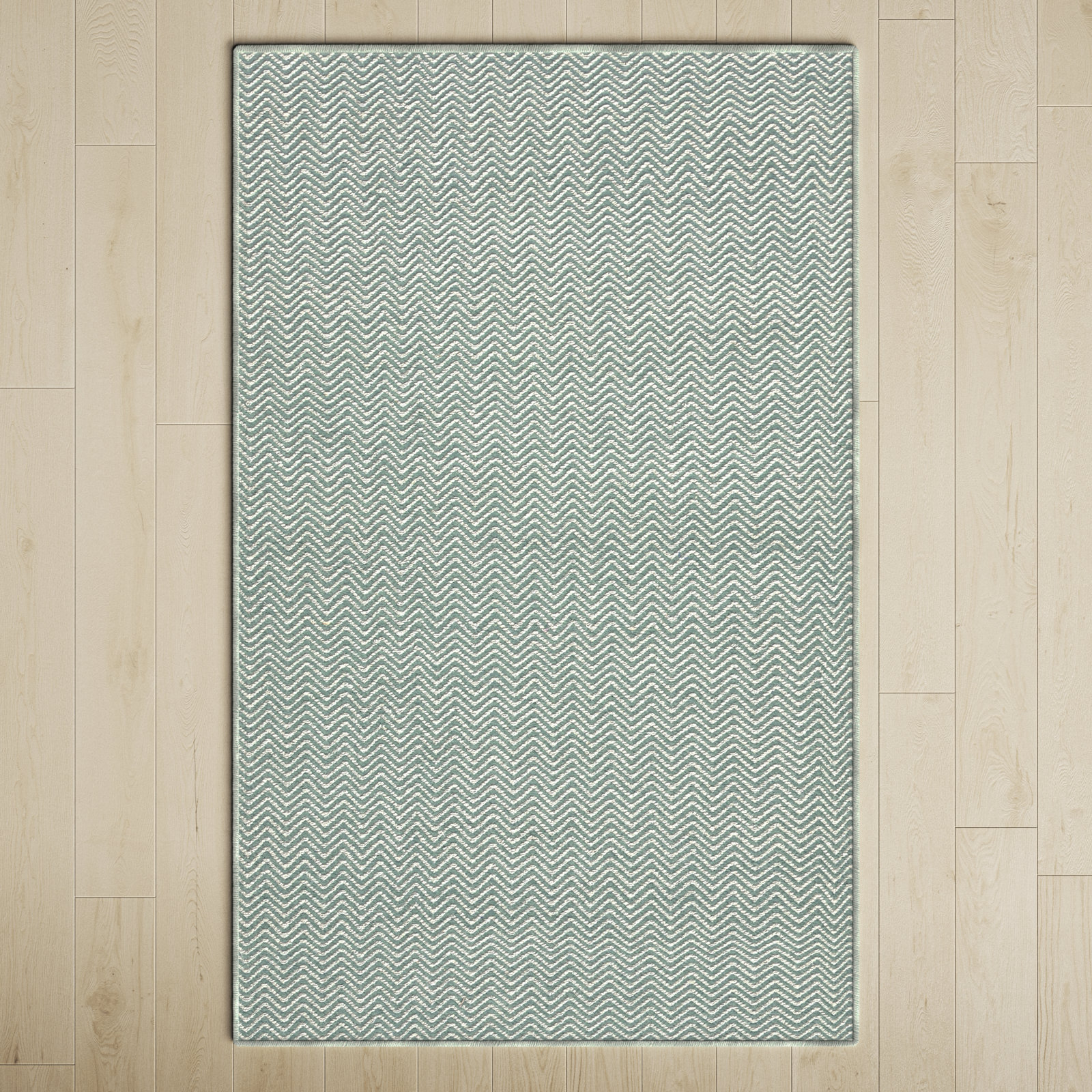 Rita Green Hand-Woven Chevron Wool Rug, Rectangle 5' x 8'