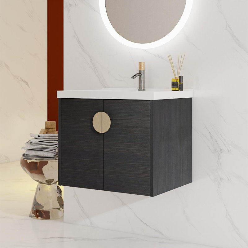 Nuh 24'' Wall Mounted Single Bathroom Vanity with Ceramic Top, Black