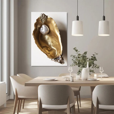 1Pc Framed Canvas Poster Print Pearl Shell, Golden Oyster Shell, Art Nouveau Style Wall Art Decor, Perfect for Room Decor Living Room Bedroom Office Kitchen Bathroom Home Decor, Ideal Home Wall Decoration Gift, 2D Flat