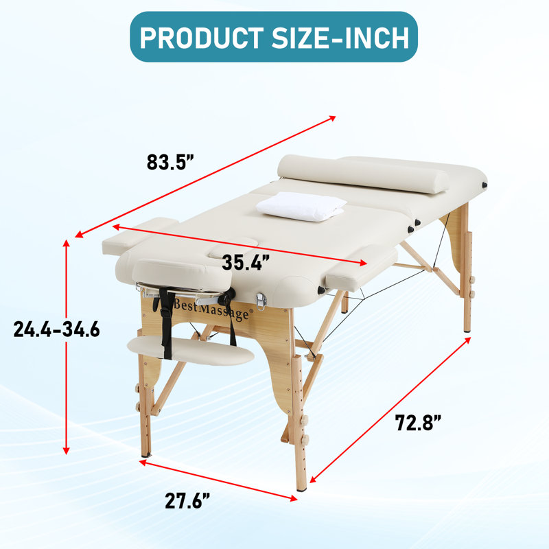Table de massage 2 Lit de massage pliant en cuir PU Lit de spa réglable Lit de salon portatif avec poignée de transport pour la maison Spa