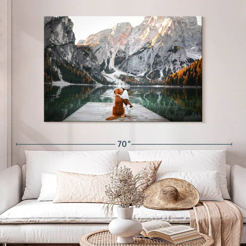 Ravi sur la jetée du lac Braies, H 34 po x l 51 po