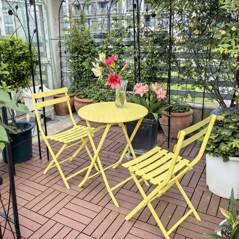 Ensemble bistro 3 pièces pour table pliante et chaises Rous, Jaune 1, H 28,35 po x L 23,62 po x l 23,62 po