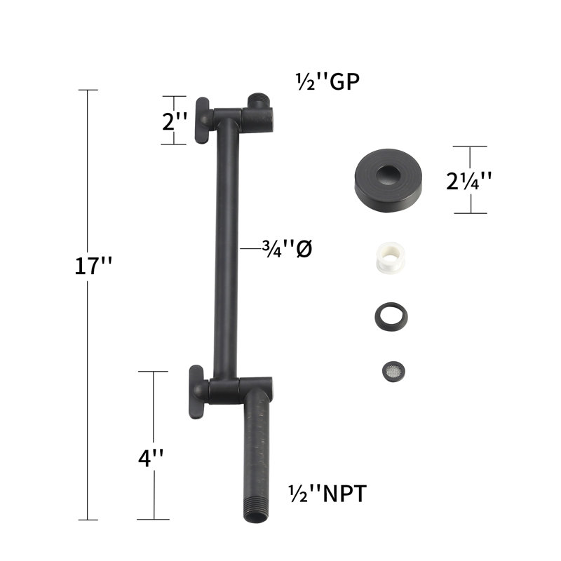 Bras de douche réglable 17 po, Bronze huilé