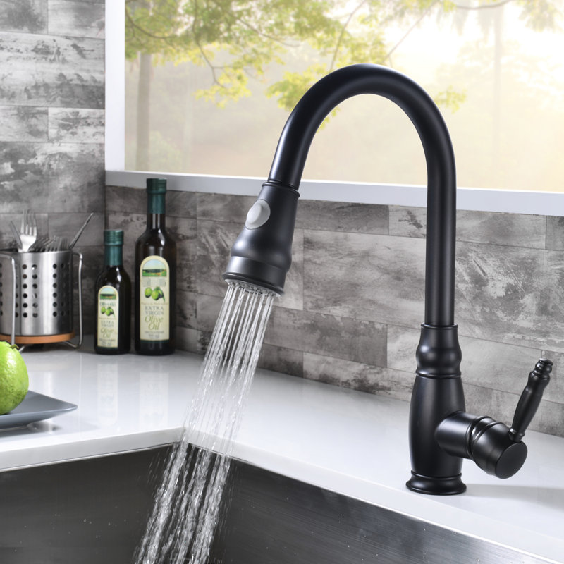 Commercial Kitchen Faucet With Pull Out - Black, Brass Construction For Long-Term Use And Versatile Water Modes Single Handle Pull-Down Black Finish, 360 Degree Swivel Easy Reach Multifunctional