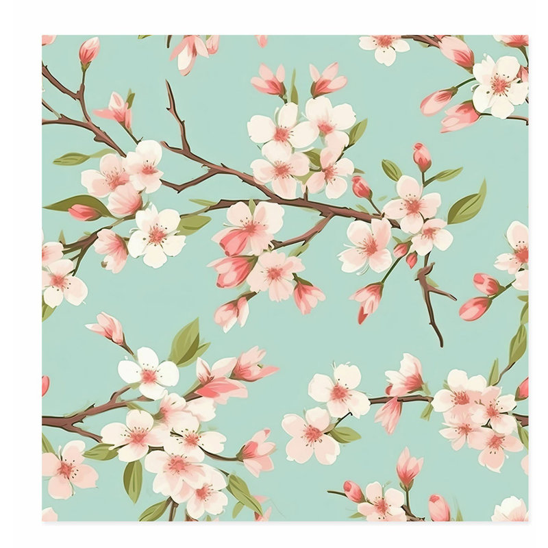 Impression florale de fleur de cerisier japonais, H 16 po x l 16 po