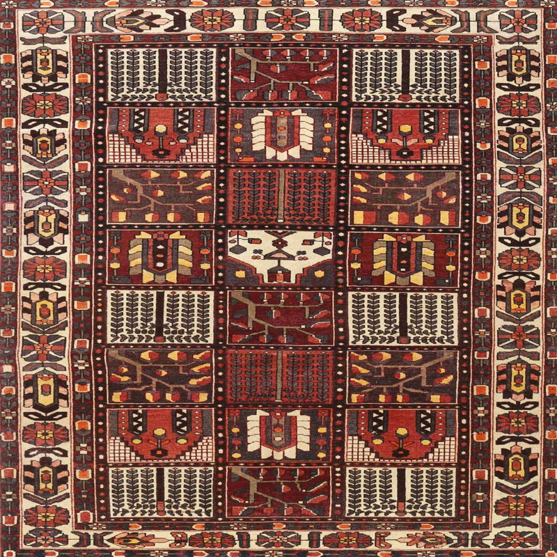 Tapis traditionnel rouge / vert, Carré 4 pi