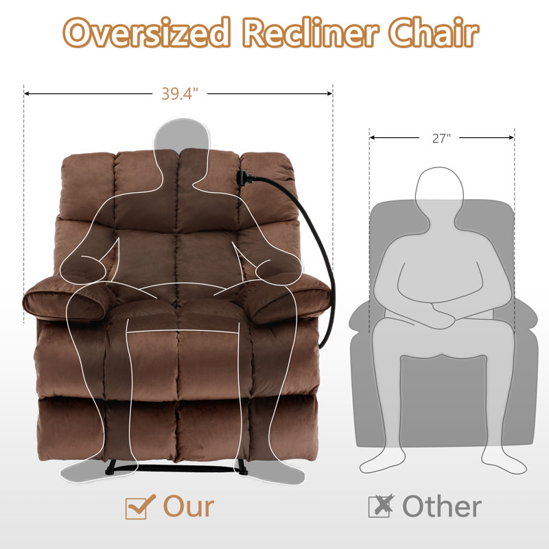 Fauteuil inclinable manuel en velours surdimensionné pour fauteuil, Brun