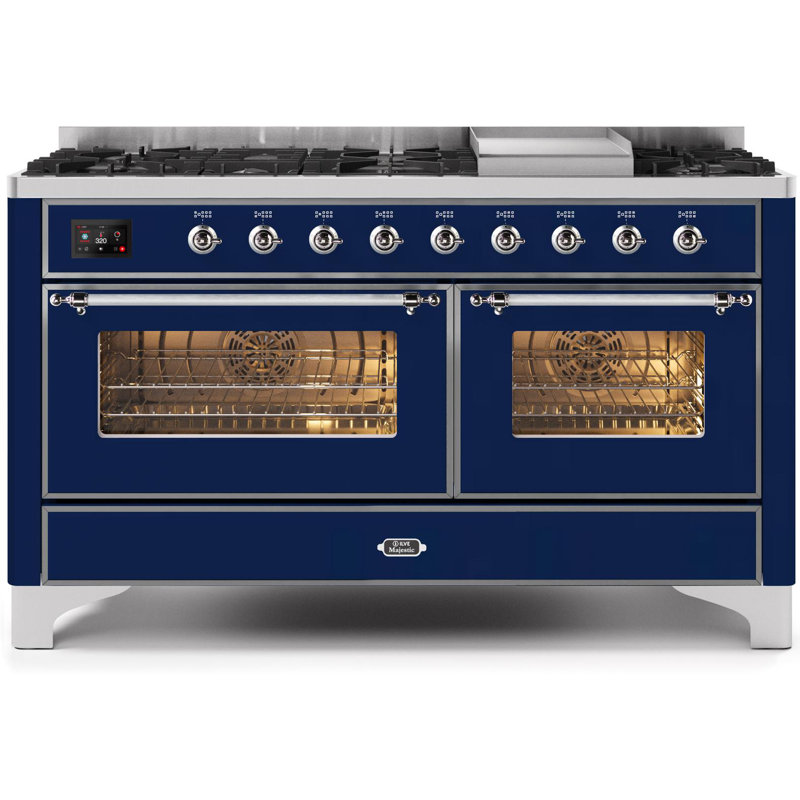Majestic II 60" 5.02 cu. ft. Freestanding Dual Fuel Range with Griddle, Blue Gray/Chrome, Liquid Propane