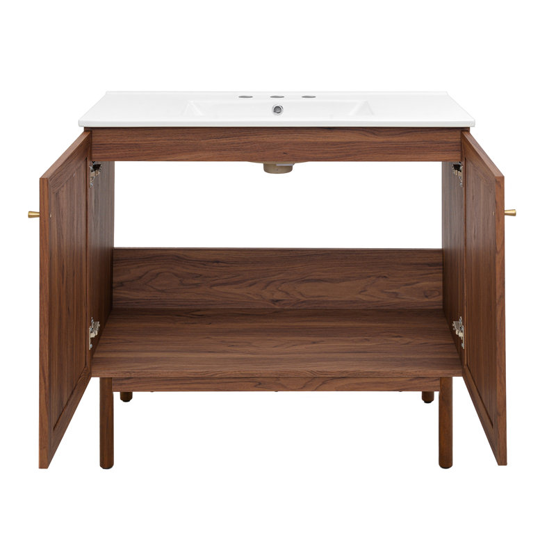 Meuble-lavabo autoportant en chêne brun de 36 po avec comptoir à 3 trous Classe, Chêne brun, Blanc, 8" Widespread