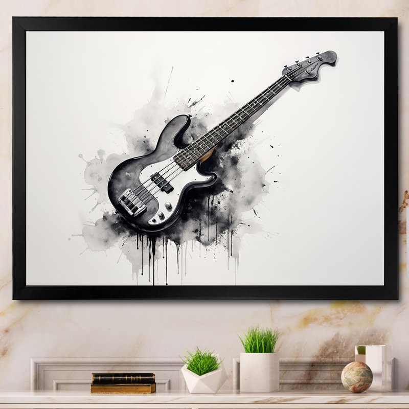 Bass Reverberation Cool Charcoal III - Reproduction d'art mural musique, Cadre simple noir, H 34 po x l 44 po x P 1,5 po
