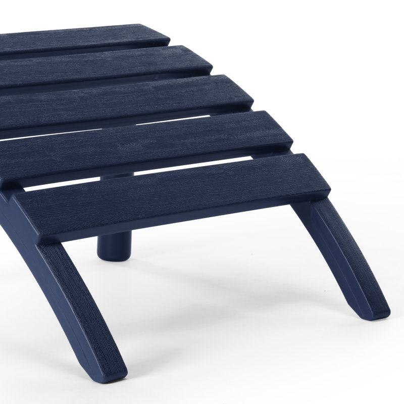 Outdoor Poly 3-Piece Set Adirondack Chair With Ottoman And Side Table, Navy