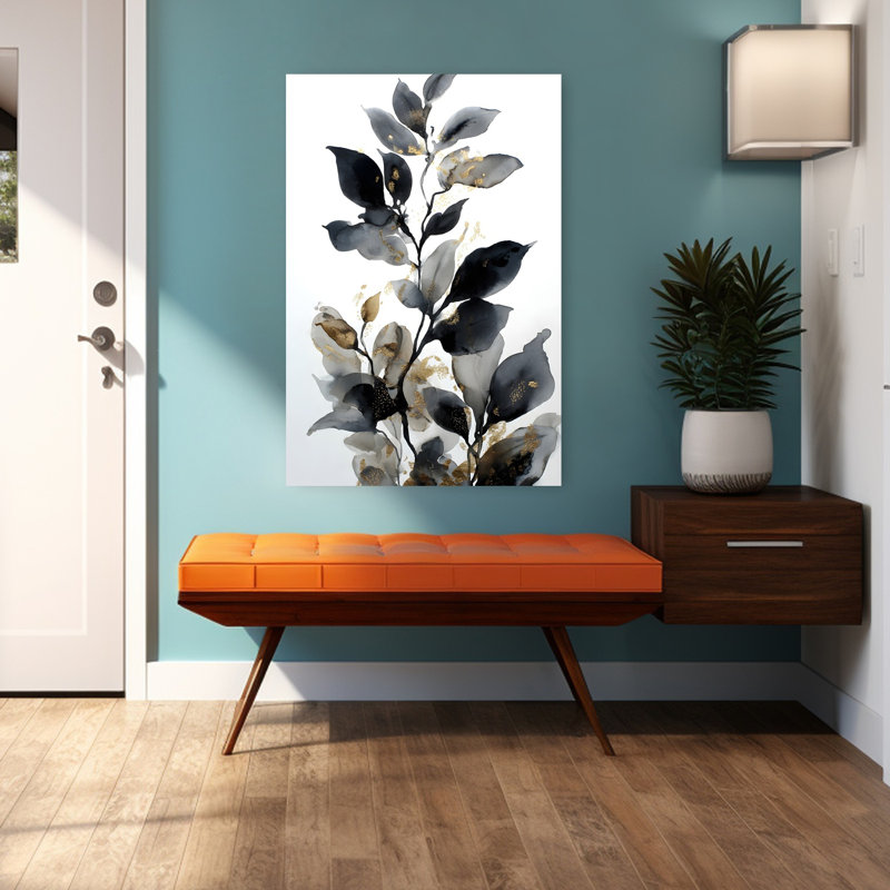 «Elegant Leaves», art moderne abstrait, plante naturelle, 48" H x 32" W