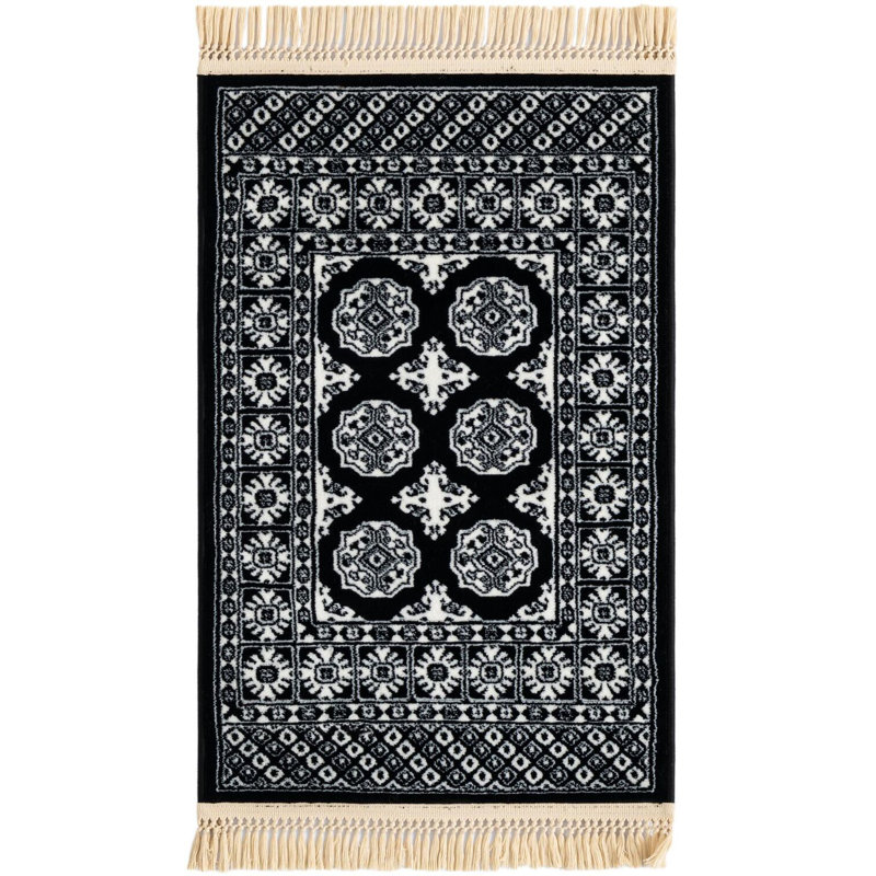 Tapis traditionnel Hinshaw noir et blanc, Rectangle 2 pi x 3 pi 1 po