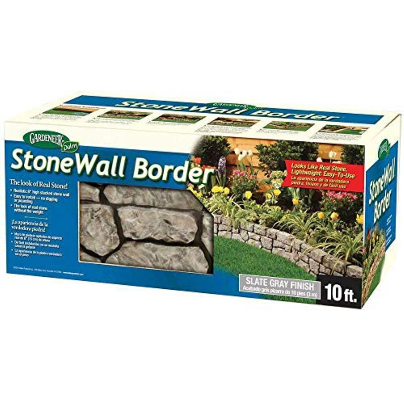 Bordure de jardin StoneWall No-Dig, 10 pi, gris ardoise, bordure de jardin décorative, par Dalen Products