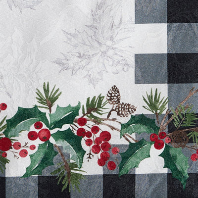 Kamesha Holly Farmhouse Charm Holiday Fabric Tablecloth