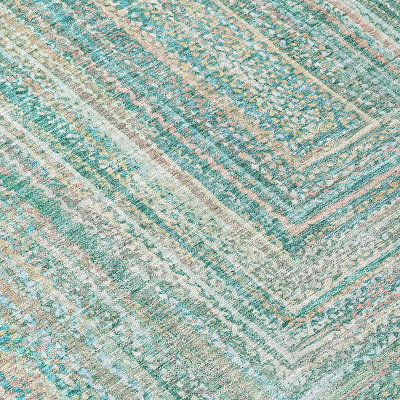 Tapis bleu sarcelle lavable à la machine intérieur / extérieur Xhevrie, Rond 8 pi
