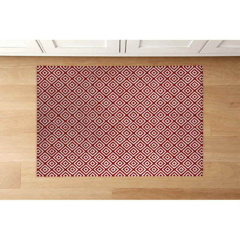 Tapis de cuisine Ikat, Rectangulaire 4 pi x 6 pi, Rouge canneberge