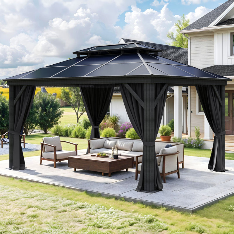Aluminum Double Roof Patio Gazebo, 12 Ft. W x 10 Ft. D
