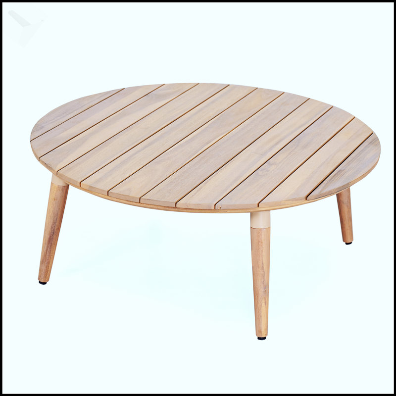 Table basse Verona d'extérieur ronde en bois d'acacia, durable et élégante pour les rassemblements inspirés de la nature