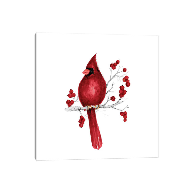 «Winter Cardinal in Red II» par Janice Gaynor, reproduction d'art sur toile tendue, H 12 po x l 12 po x P 0,75 po