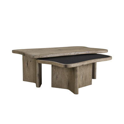 Table gigogne deux pièces en chêne noueux anglais, forme libre et rebords arrondis biologiques, d'une profondeur de 50 po, d'une largeur de 30 et d'une hauteur de 18,11 po pour une décoration intérieure polyvalente, fonctionnalité polyvalente,