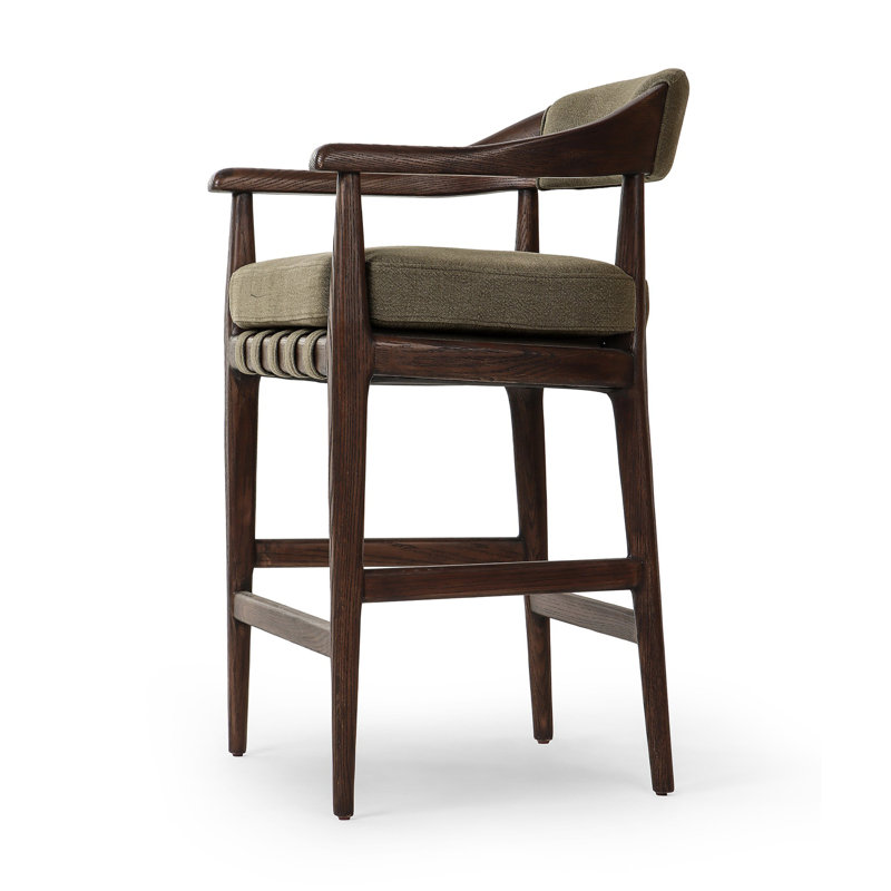 Dane Upholstered Bar Stool with Solid Wood Frame, Broadway Olive Linen