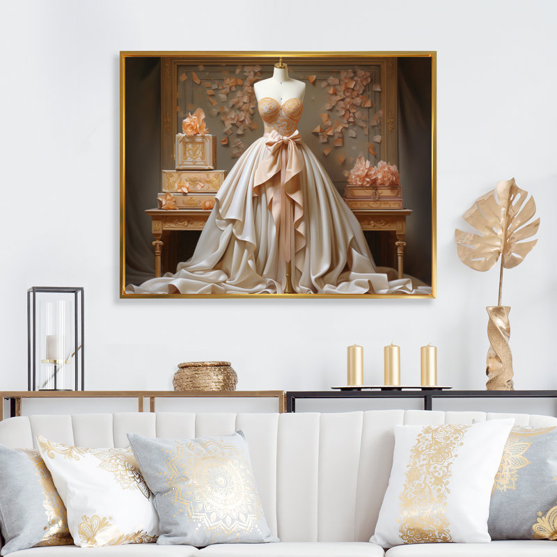 " Lv Classic Couture I ", 30" H x 40" W x 1.5" D, Gold Floater Framed