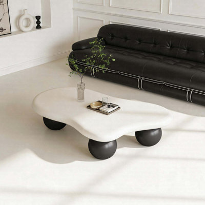 47" Cloud-Shaped Coffee Table With 3 Ball Legs, Modern Irregular Accent Table For Living Room