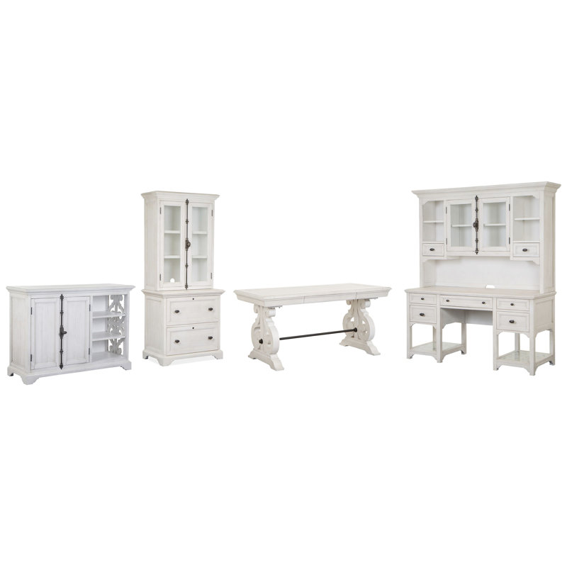 Writing Desk With File Cabinet Hutch Printer Stand Credenza And Hutch, 4 Pcs: Desk, Filing Hutch, Storage, Credenza
