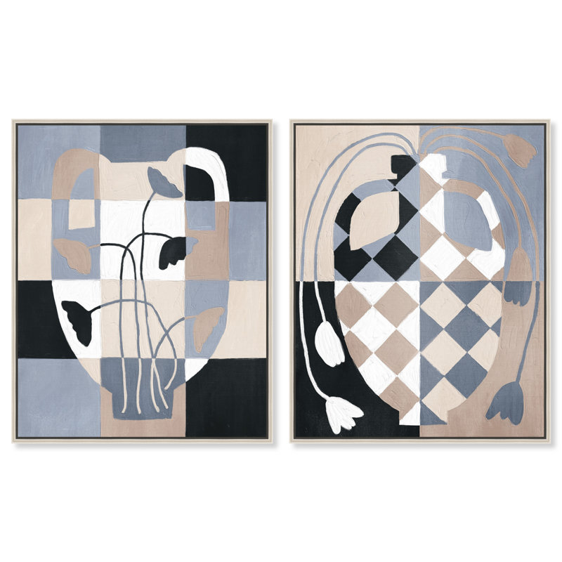 Checkered Boheme Set Set by Oliver Gal, 62"H x 50"W, Silver Floater Frame