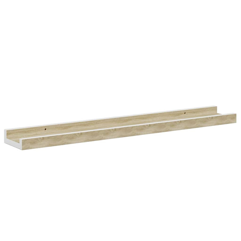 Wall Shelf Set of 2 White Sonoma Oak MDF 23.6 in Long Wall Mounted Shelves, 1.2" H x 3.5" W x 23.6" D, White Somma Oak