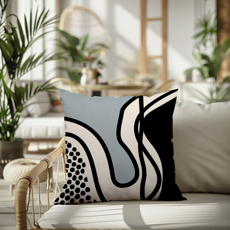 Oreiller carré réversible intérieur / extérieur Vie Abstract, H 15 po x l 15 po, Gris