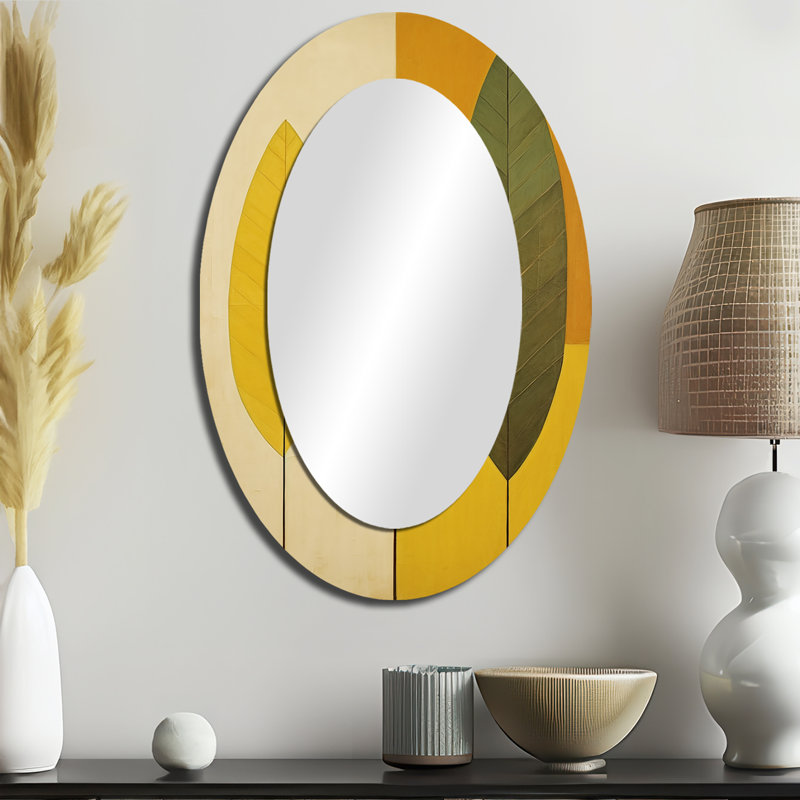Harmony In Honey Folage II - Miroir mural ovale jaune, 36 po x 24 po