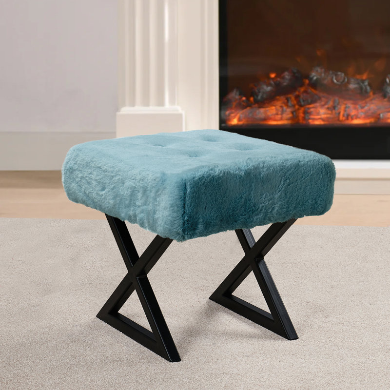 Kabria Upholstered Ottoman, Smoke Blue 