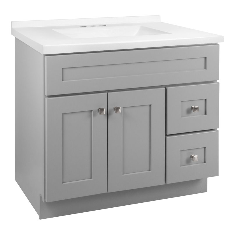 Brookings 37 Inch Solid Wood Bathroom Vanity with Modern Sink Top, Assembled, Sherwin Williams – Design House, 216218, Gray