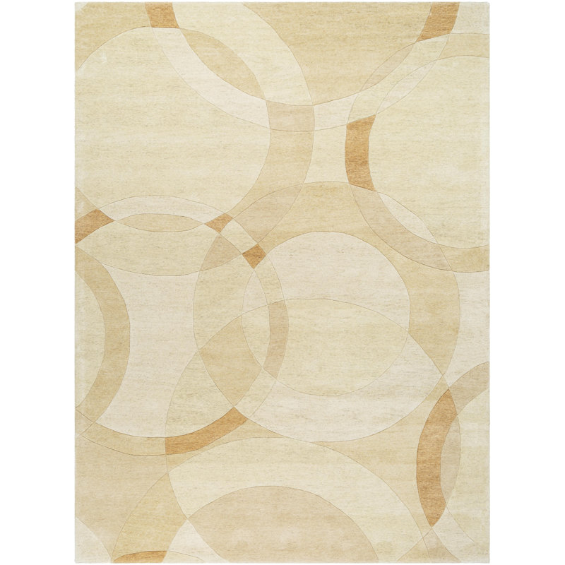 Buda Geometric Hand Tufted Wool Area Rug in Pearl/Tan, Rectangle 2' x 3'