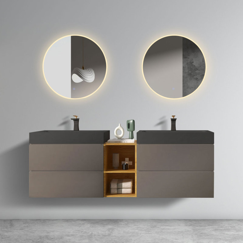 U096-ALICE72W-102 Meuble-lavabo de 72 po avec deux lavabos et tablette ouverte Alice