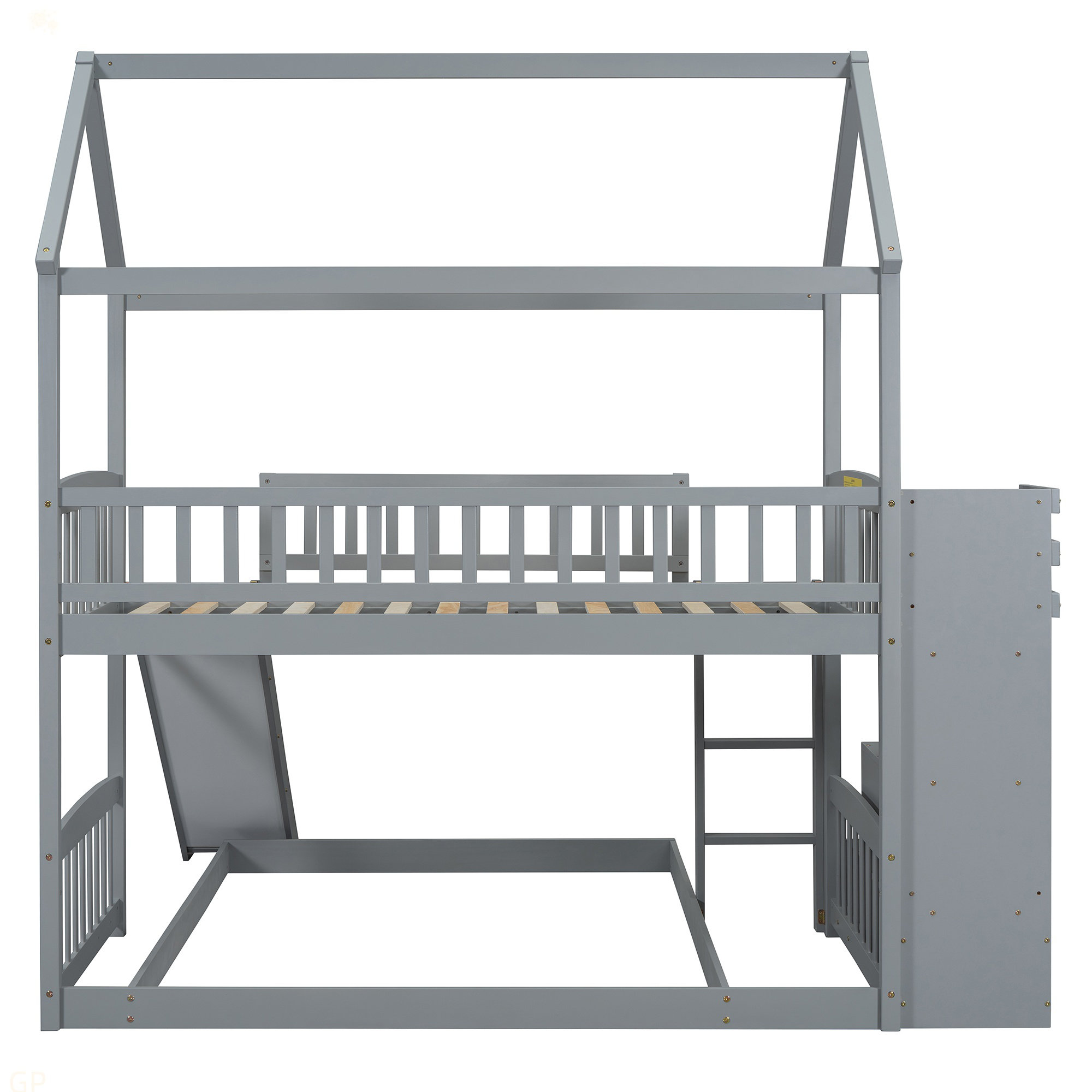 Harper Orchard Twin Over Full Bunk Bed With Slide, House Bed With Slide ...