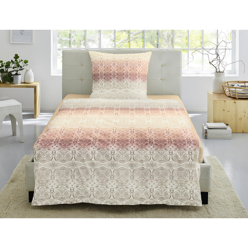Organic Satin Duvet Cover Set, Light grey and orange, Double - 1 Pillowcase (80 x 80 cm)