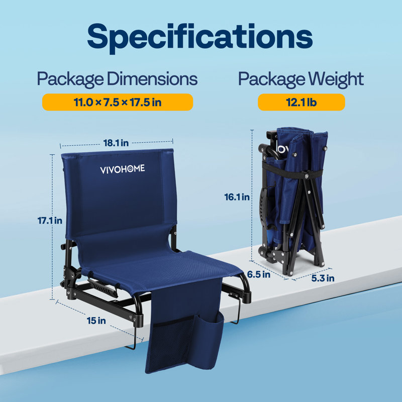 2-pack Ultra-compact Folding Lightweight Stadium Seats With Back Support, Navy