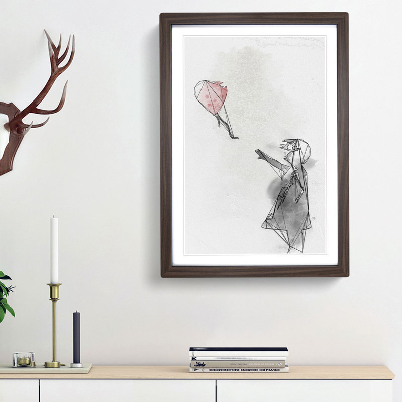 Red Balloon Girl in Abstract by Banksy - Picture Frame Graphic Art Print, 36cm H x 27cm W x 2cm D, Walnut Framed