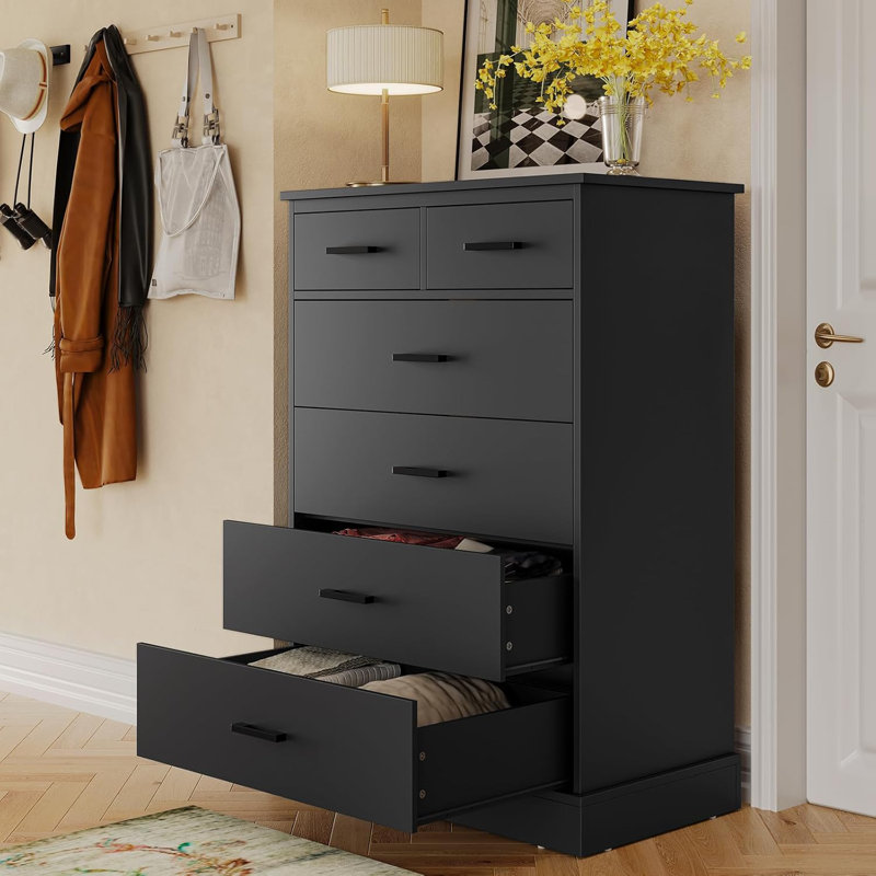 6-Drawer Storage Dresser, 37.8'' H x 27.6'' W Wide Chest of Drawers, Modern Wood Finish Clothing Organizer for Bedroom Closet