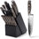 Ensemble de couteaux de cuisine, ensemble de 15 couteaux avec bloc en bois, auto-affûtant pour couteaux de chef, ensemble de couteaux en acier inoxydable martelé à haute teneur en carbone avec couteaux à steak (gris)