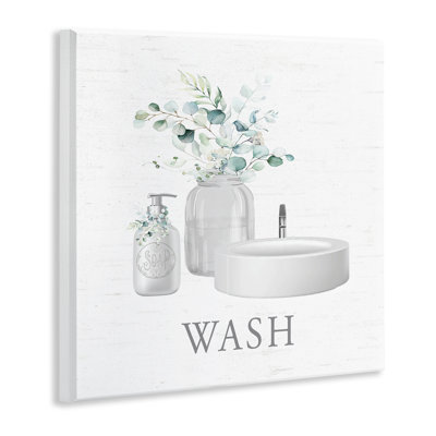 "Fresh Bathroom Sink Botanicals", art mural, avec lettres et lignes