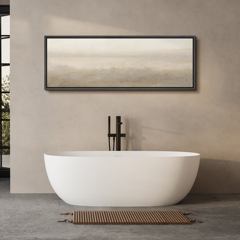 Grande impression sur toile encadrée, impression de paysage abstrait beige pour décor neutre moderne, H 20 po x l 60 po, Noir