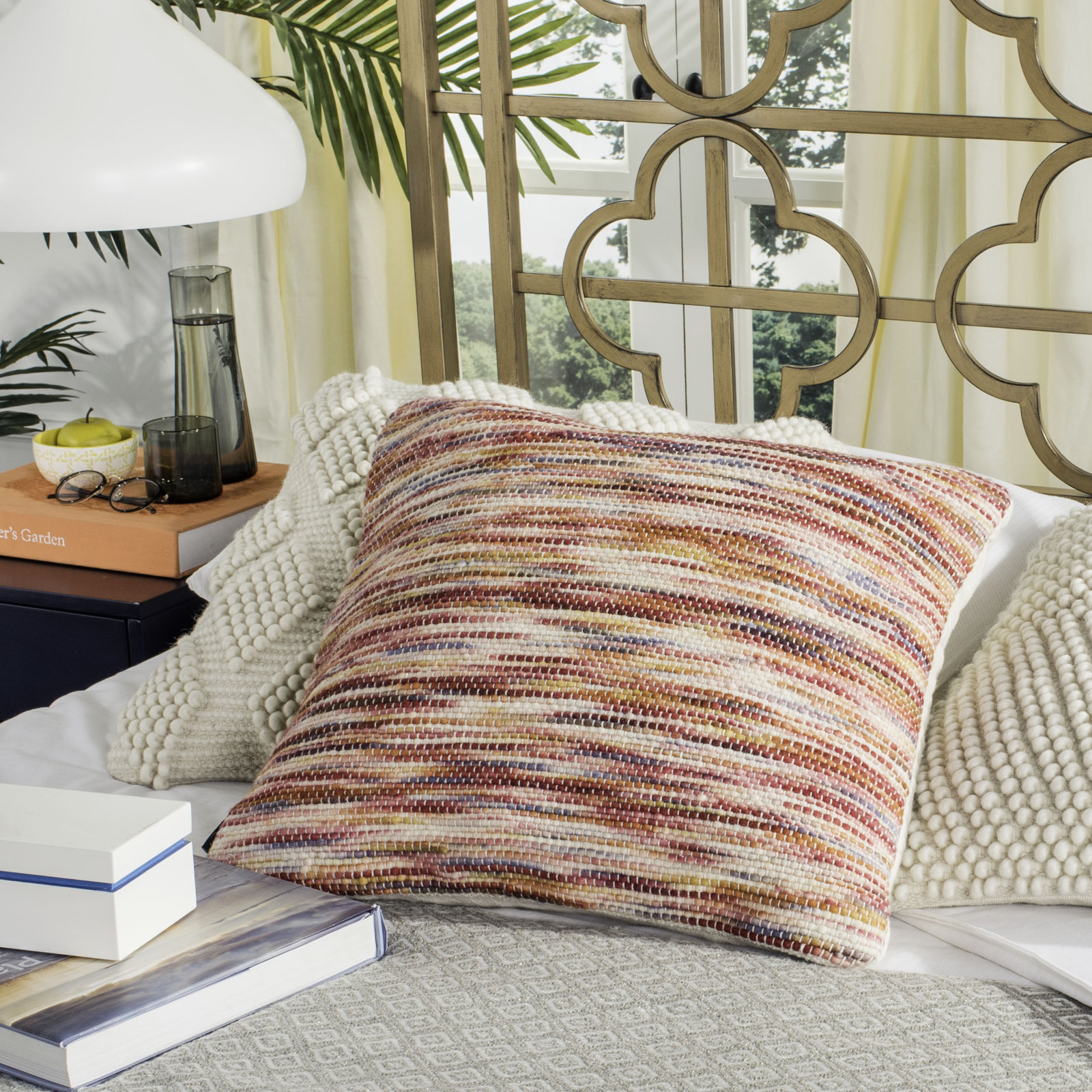 Caines 20" x 20" Wool Throw Pillow, Red/Multi