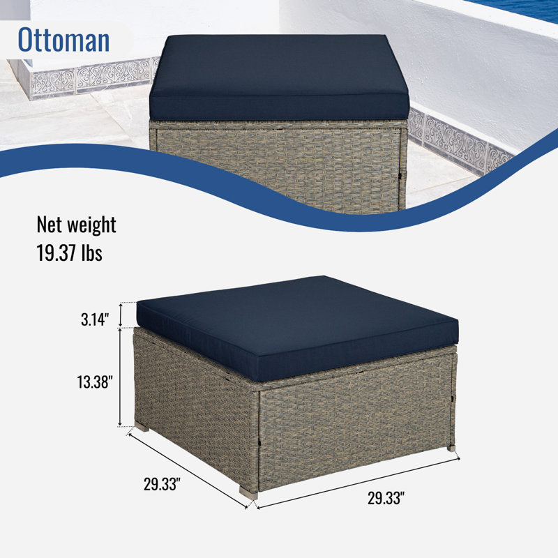 Ensemble de patio complet 5 pièces avec coussins, Bleu marine, gris