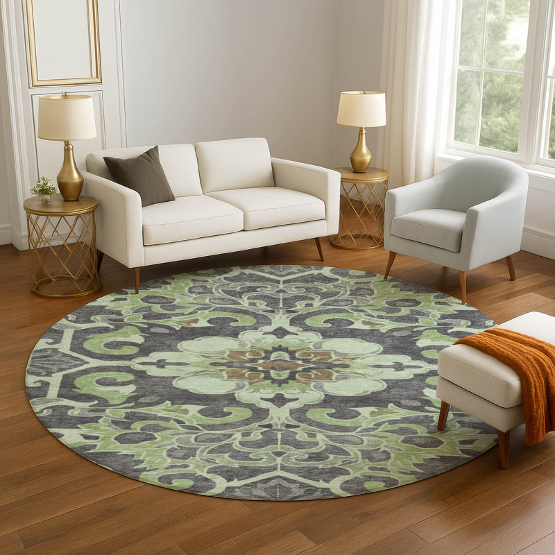 Premium Machine Washable Ralston AMF1947 Global Rug, Round 8'