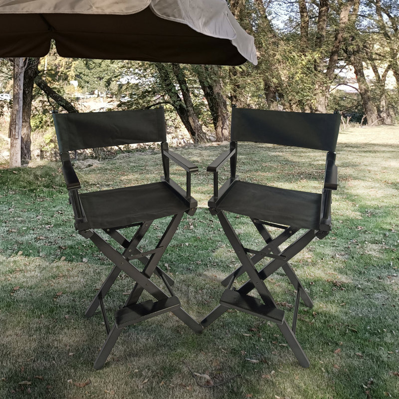 Casual Home Director's Chair, Black Frame/Black Canvas,Suitable For Adults, Foldable Style, 2Pcs/Set  Populus