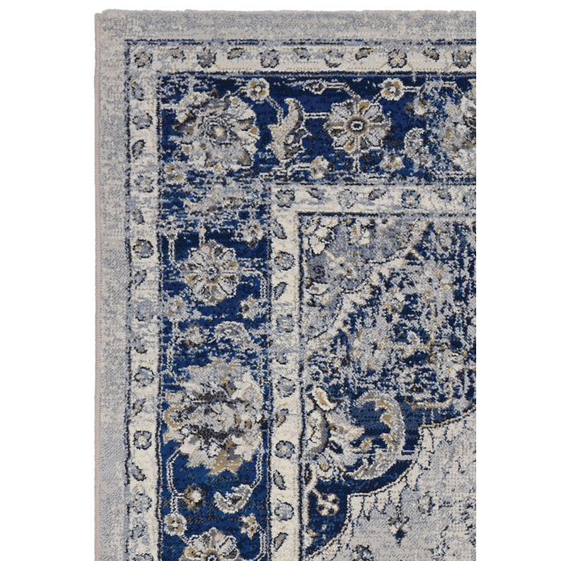Ania Woven Indigo Floral Medallion Indoor Rug, Rectangle 6'6" x 9'6"